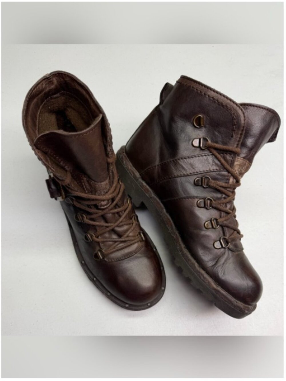 Simard Brown Leather Lace-Up Buckle Ankle Boot Made in Italy Size 37 Fall Sale